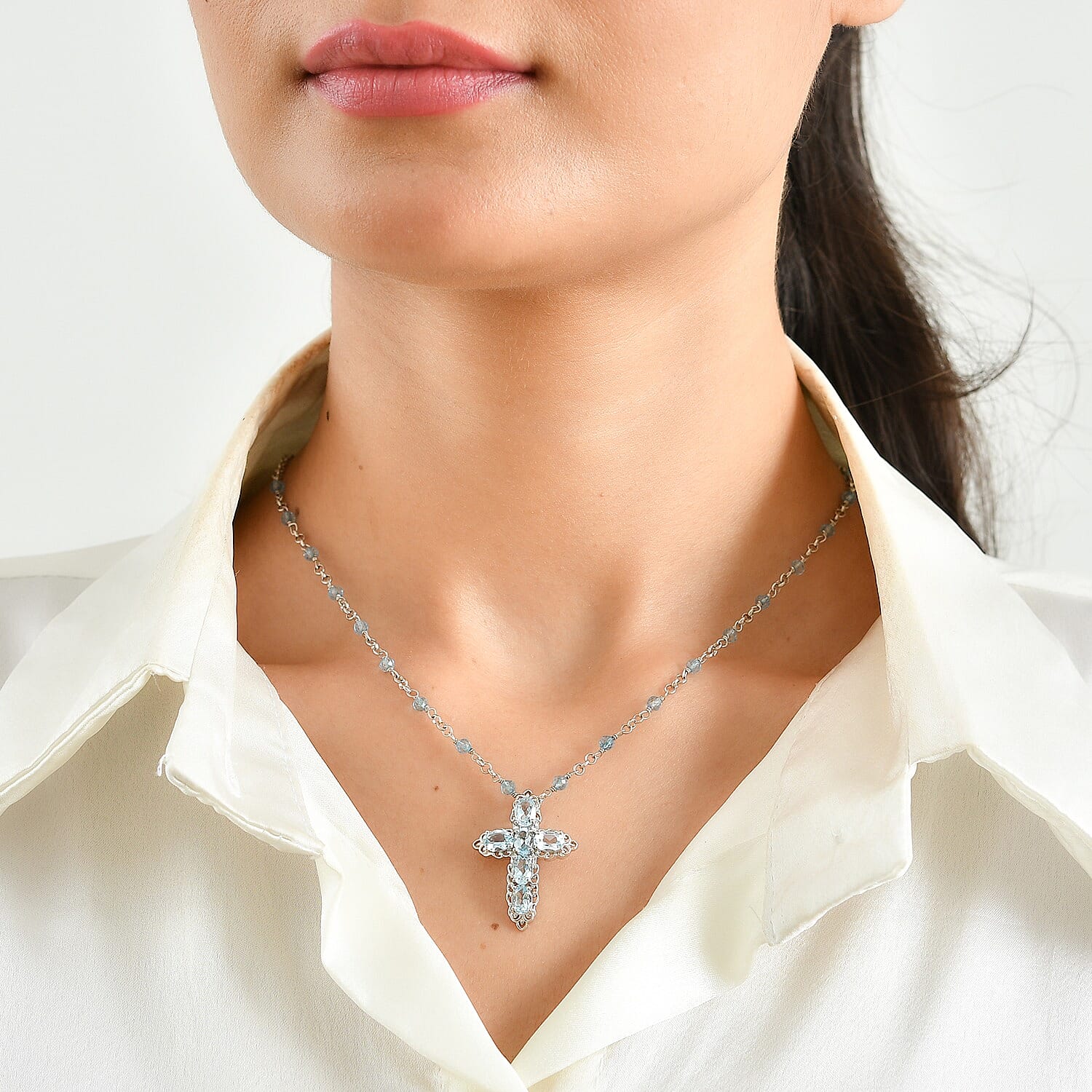 EverTrue Sky Blue Topaz 5.90 ctw Necklace in Platinum Bond 18 Inches