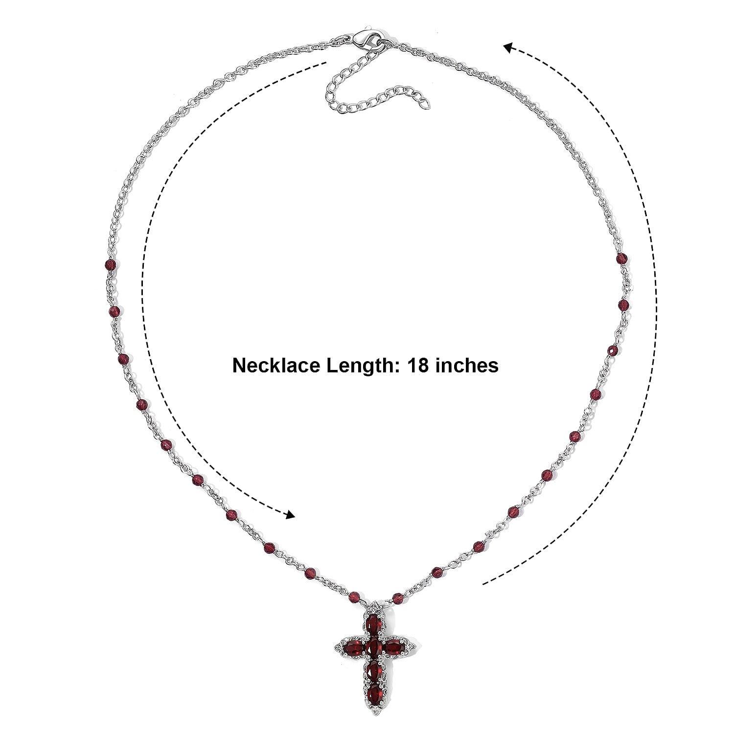 EverTrue Mozambique Garnet 9.10 ctw Filigree Cross Necklace in Platinum Bond 18 Inches
