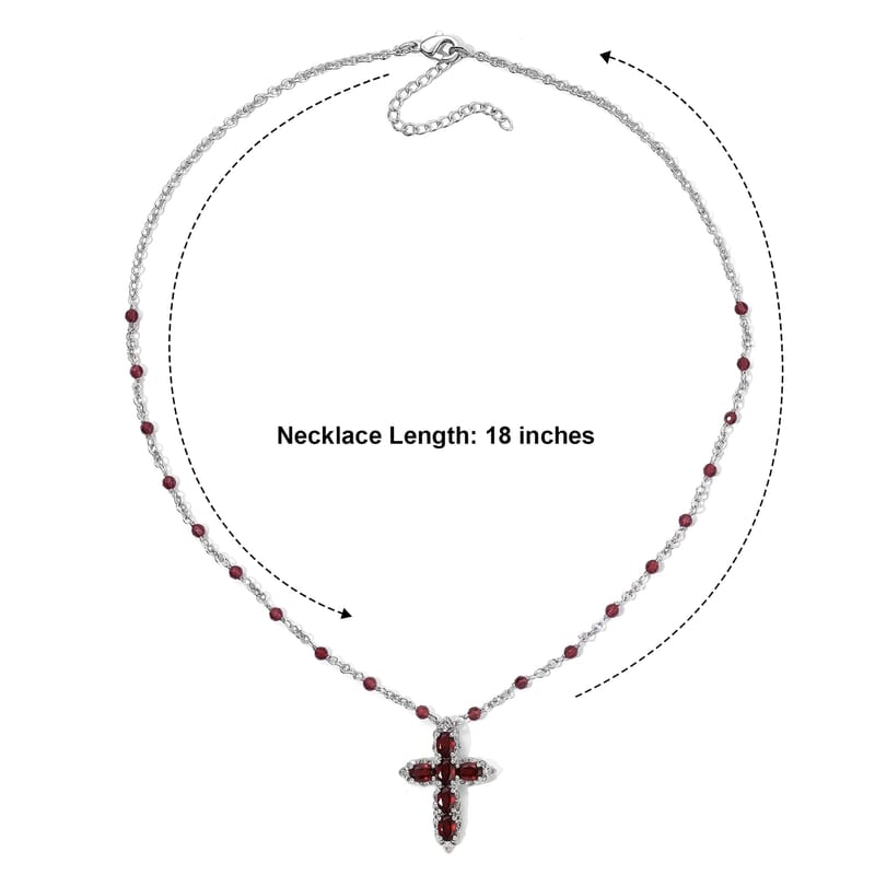 EverTrue Mozambique Garnet 9.10 ctw Filigree Cross Necklace in Platinum Bond 18 Inches