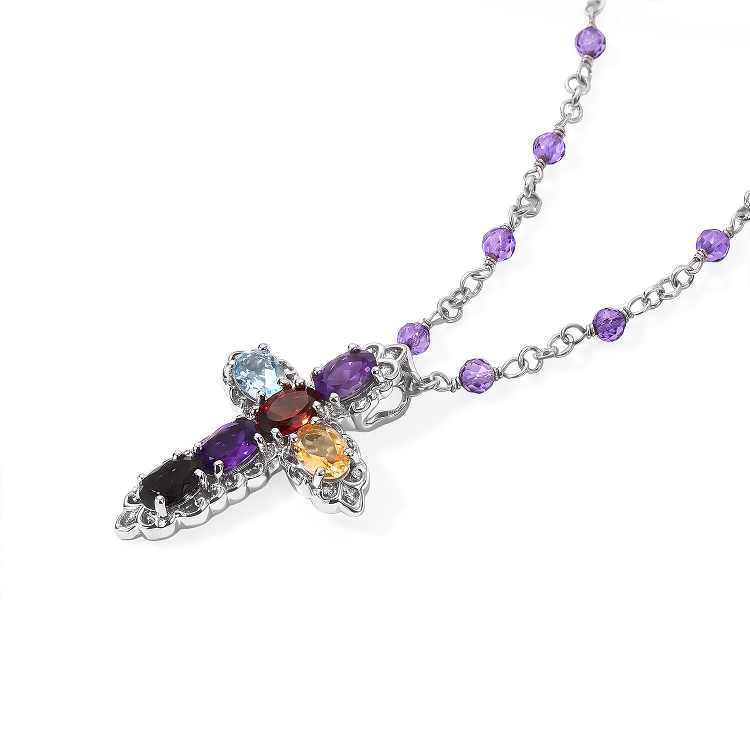 EverTrue Multi Gemstone 6.85 ctw Necklace (18 Inches) in Platinum Bond