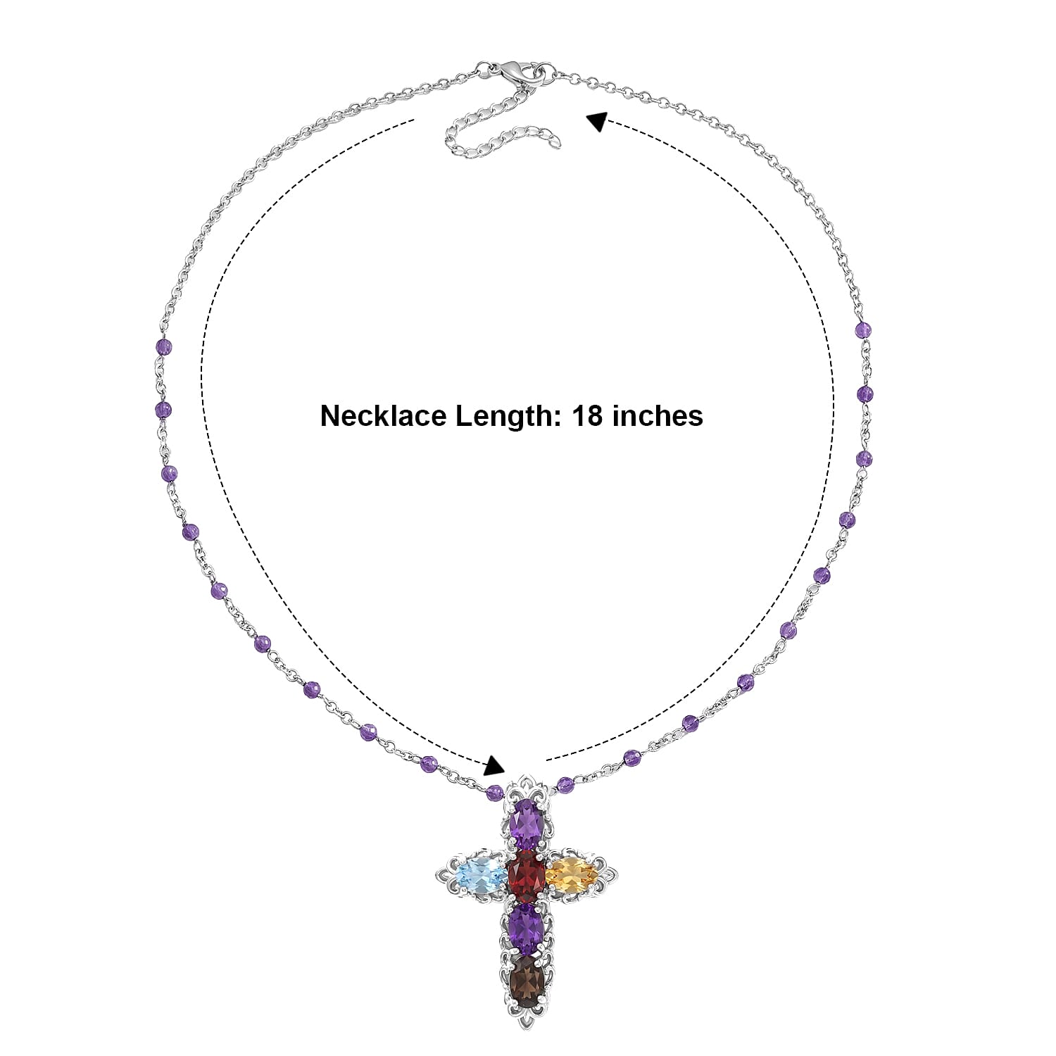 EverTrue Multi Gemstone 6.85 ctw Necklace (18 Inches) in Platinum Bond