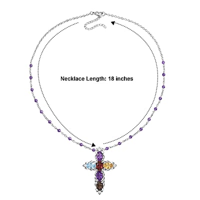 EverTrue Multi Gemstone 6.85 ctw Necklace (18 Inches) in Platinum Bond