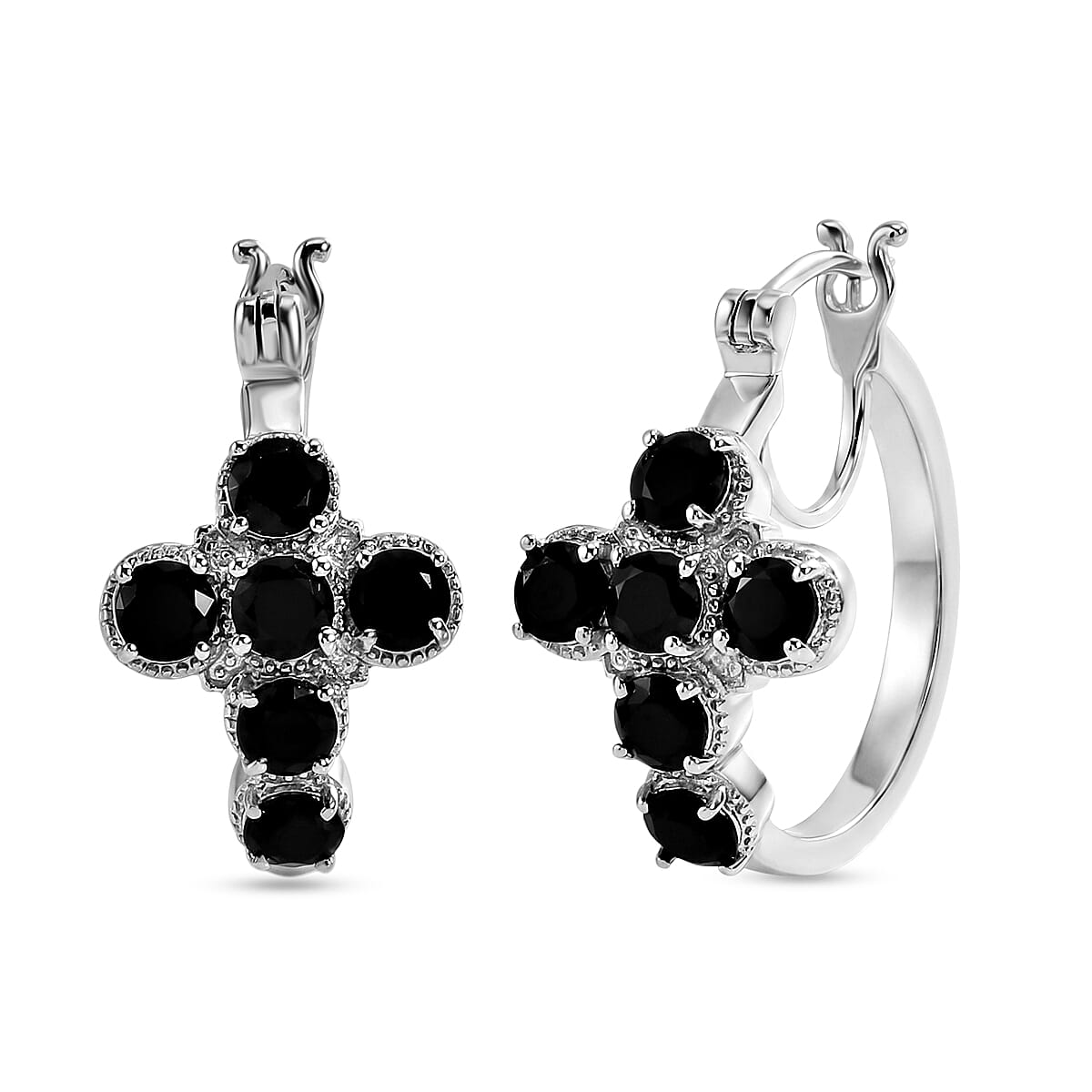 EverTrue Thai Black Spinel 2.50 ctw Hoop Earrings in Platinum Bond