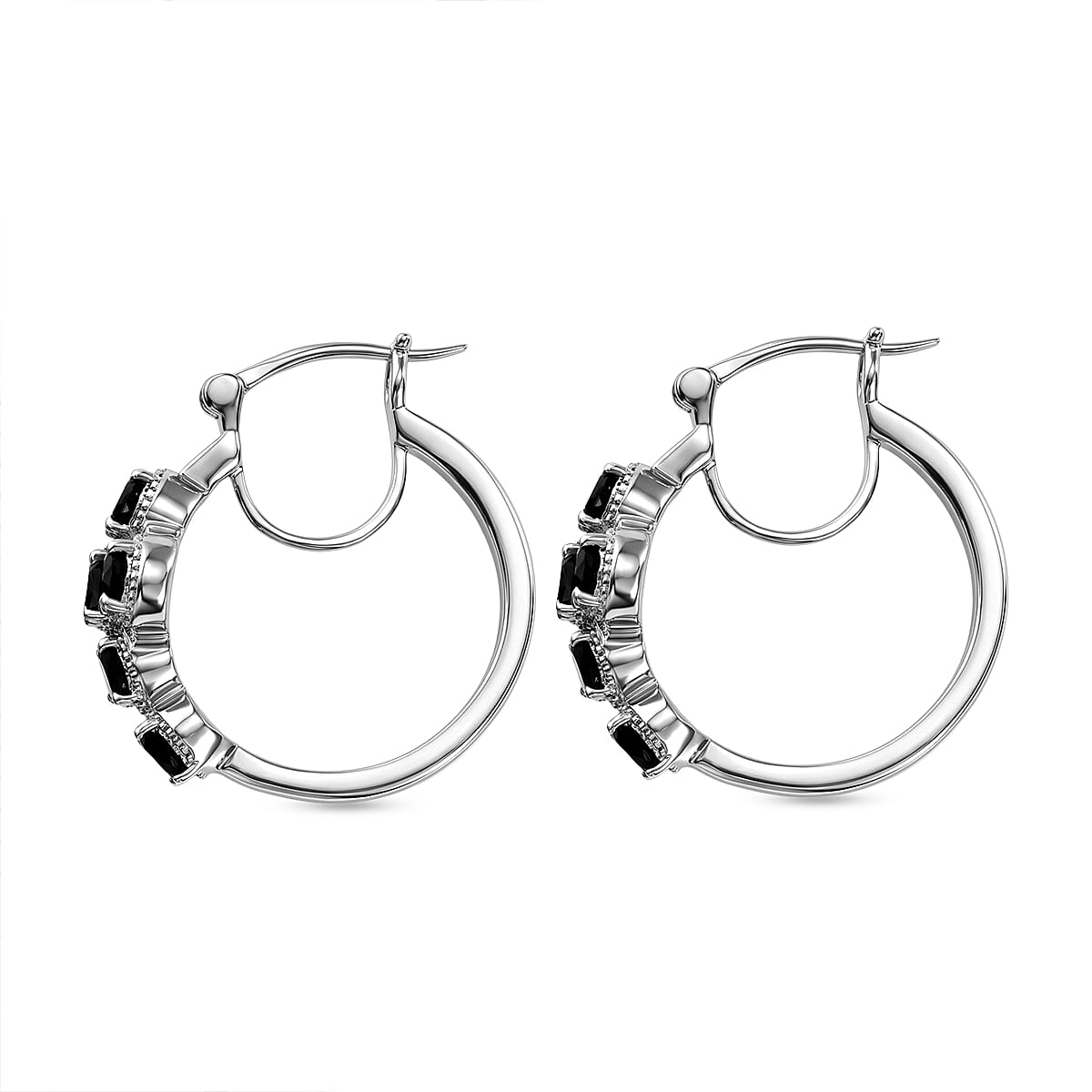 EverTrue Thai Black Spinel 2.50 ctw Hoop Earrings in Platinum Bond