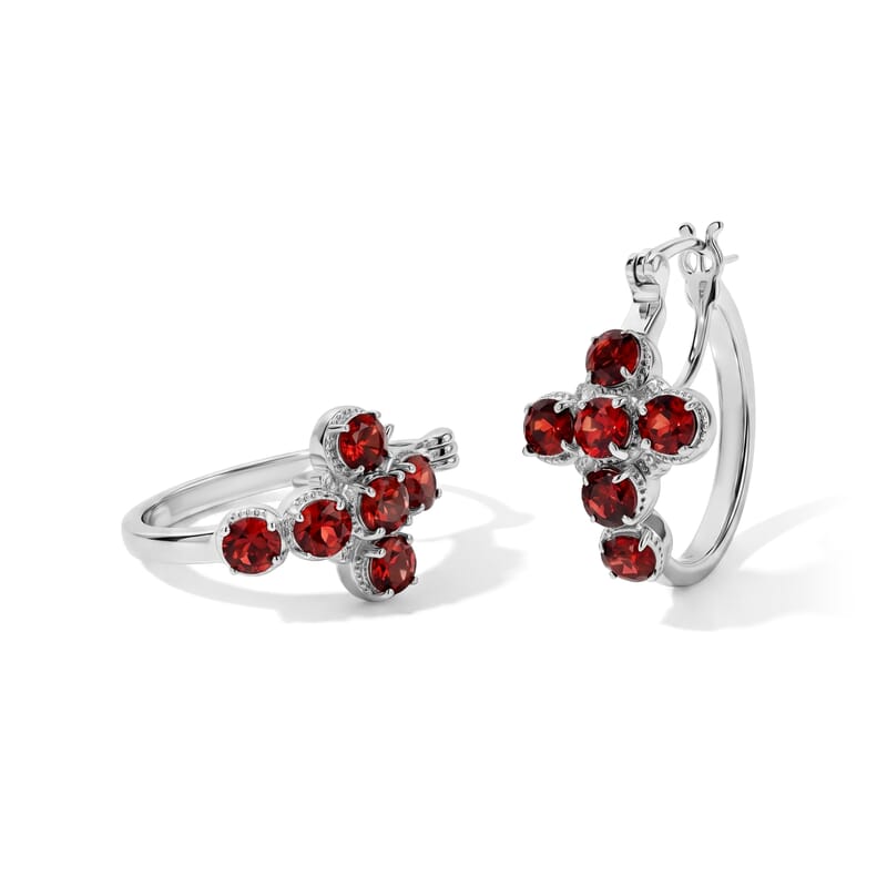 EverTrue Mozambique Garnet 4.10 ctw Hoop Earrings in Platinum Bond