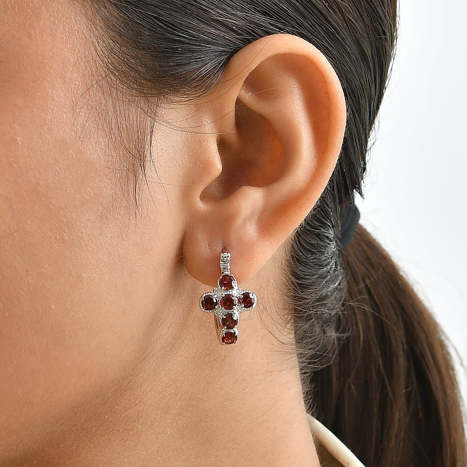 EverTrue Mozambique Garnet 4.10 ctw Hoop Earrings in Platinum Bond