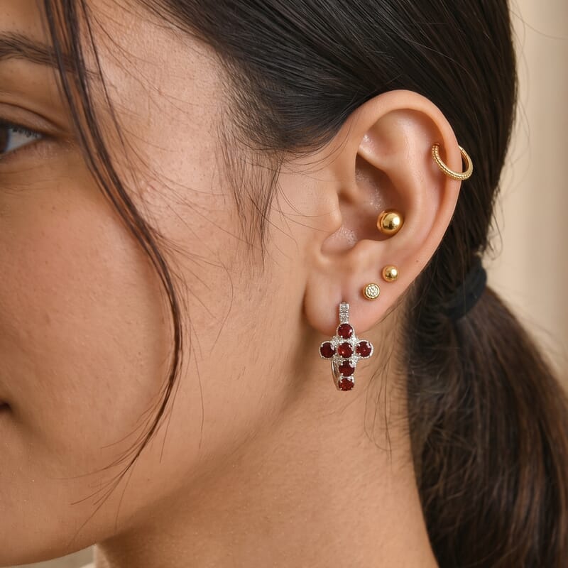 EverTrue Mozambique Garnet 4.10 ctw Hoop Earrings in Platinum Bond