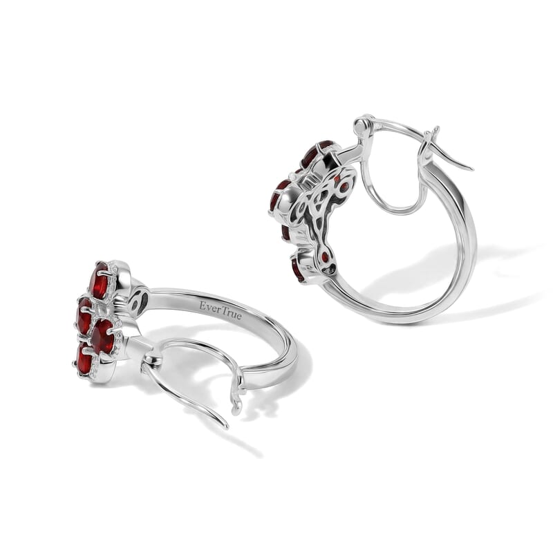EverTrue Mozambique Garnet 4.10 ctw Hoop Earrings in Platinum Bond