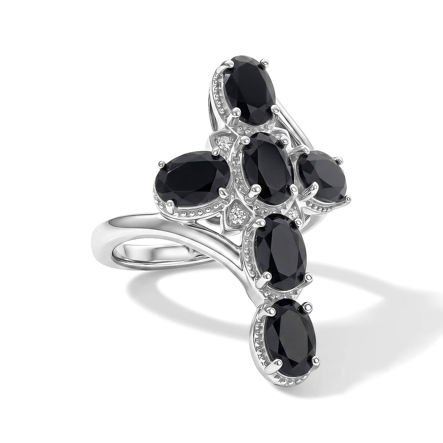 EverTrue Thai Black Spinel 3.75 ctw Cross Bypass Ring in Platinum Bond (Size 5.0)