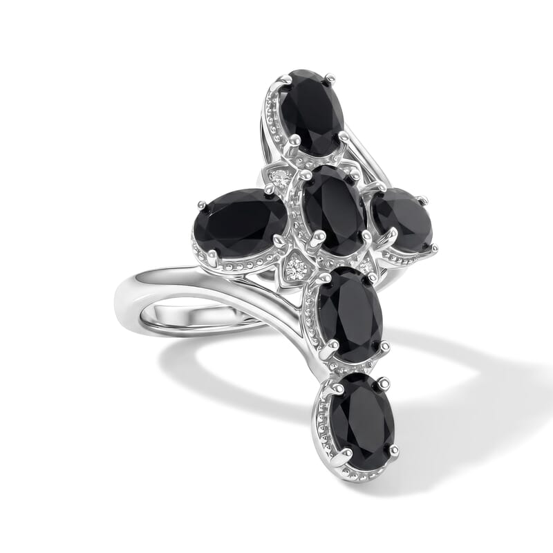 EverTrue Thai Black Spinel 3.75 ctw Cross Bypass Ring in Platinum Bond (Size 5.0)