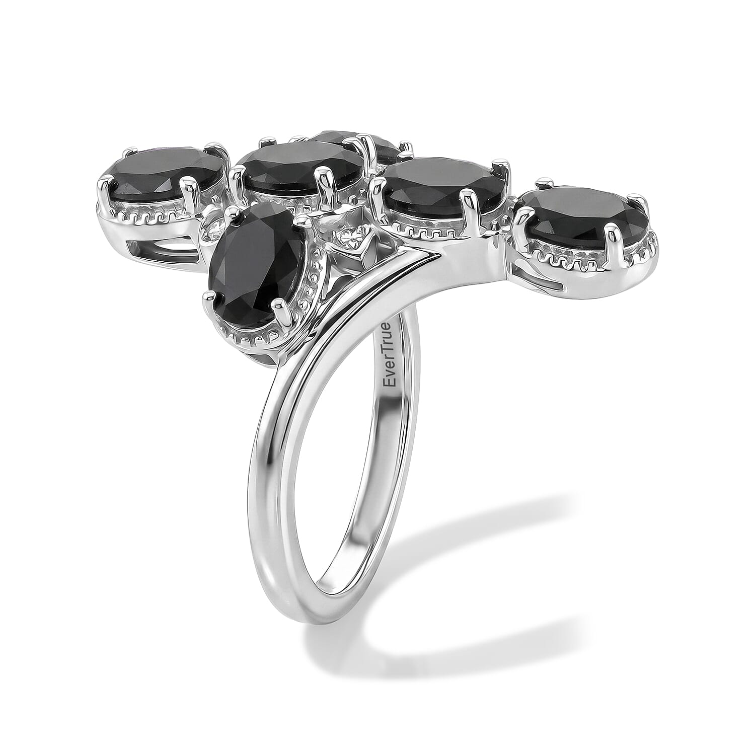 EverTrue Thai Black Spinel 3.75 ctw Cross Bypass Ring in Platinum Bond (Size 5.0)