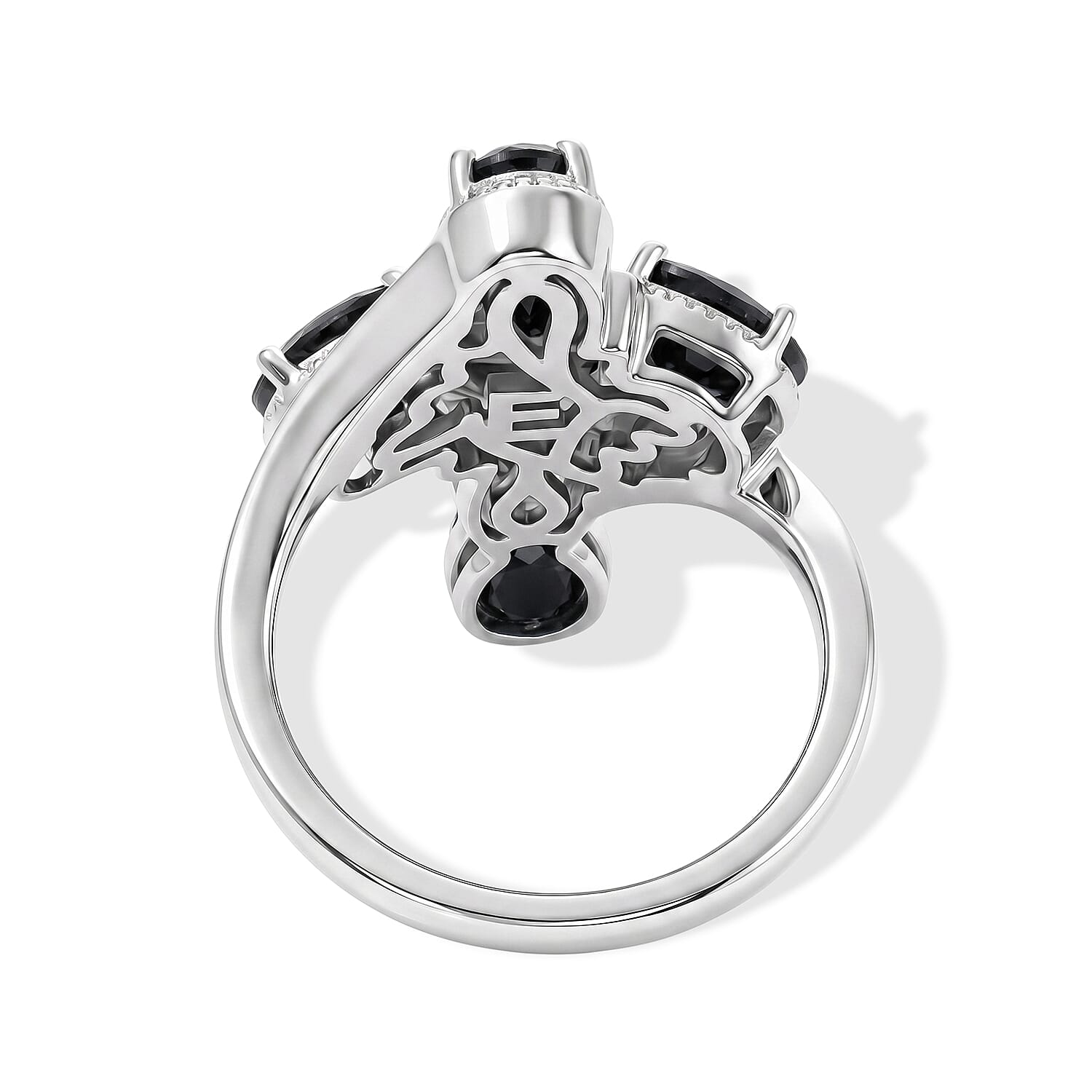 EverTrue Thai Black Spinel 3.75 ctw Cross Bypass Ring in Platinum Bond (Size 5.0)
