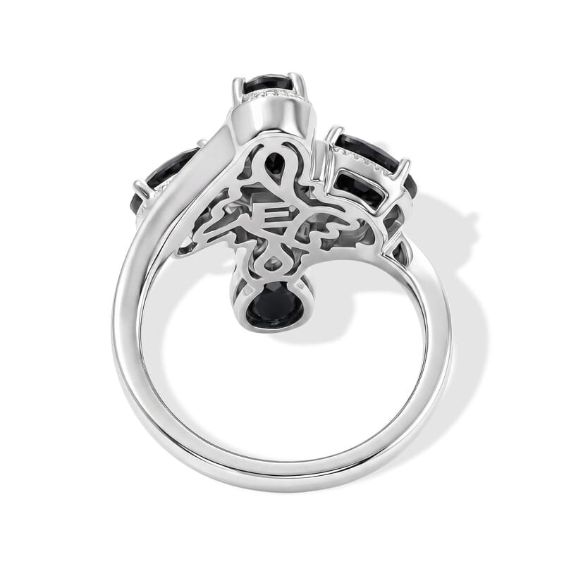 EverTrue Thai Black Spinel 3.75 ctw Cross Bypass Ring in Platinum Bond (Size 5.0)