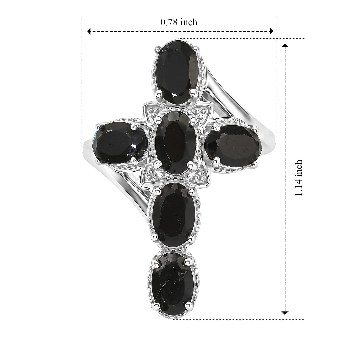 EverTrue Thai Black Spinel 3.75 ctw Cross Bypass Ring in Platinum Bond (Size 5.0)