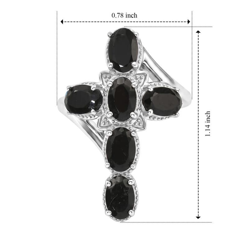 EverTrue Thai Black Spinel 3.75 ctw Cross Bypass Ring in Platinum Bond (Size 5.0)