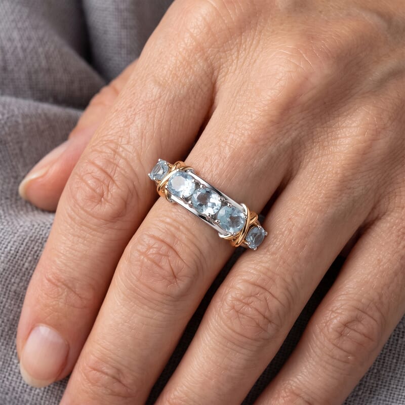 EverTrue Sky Blue Topaz 2.40 ctw Ring in 18K YG Plated and Platinum Bond (Size 10.0)