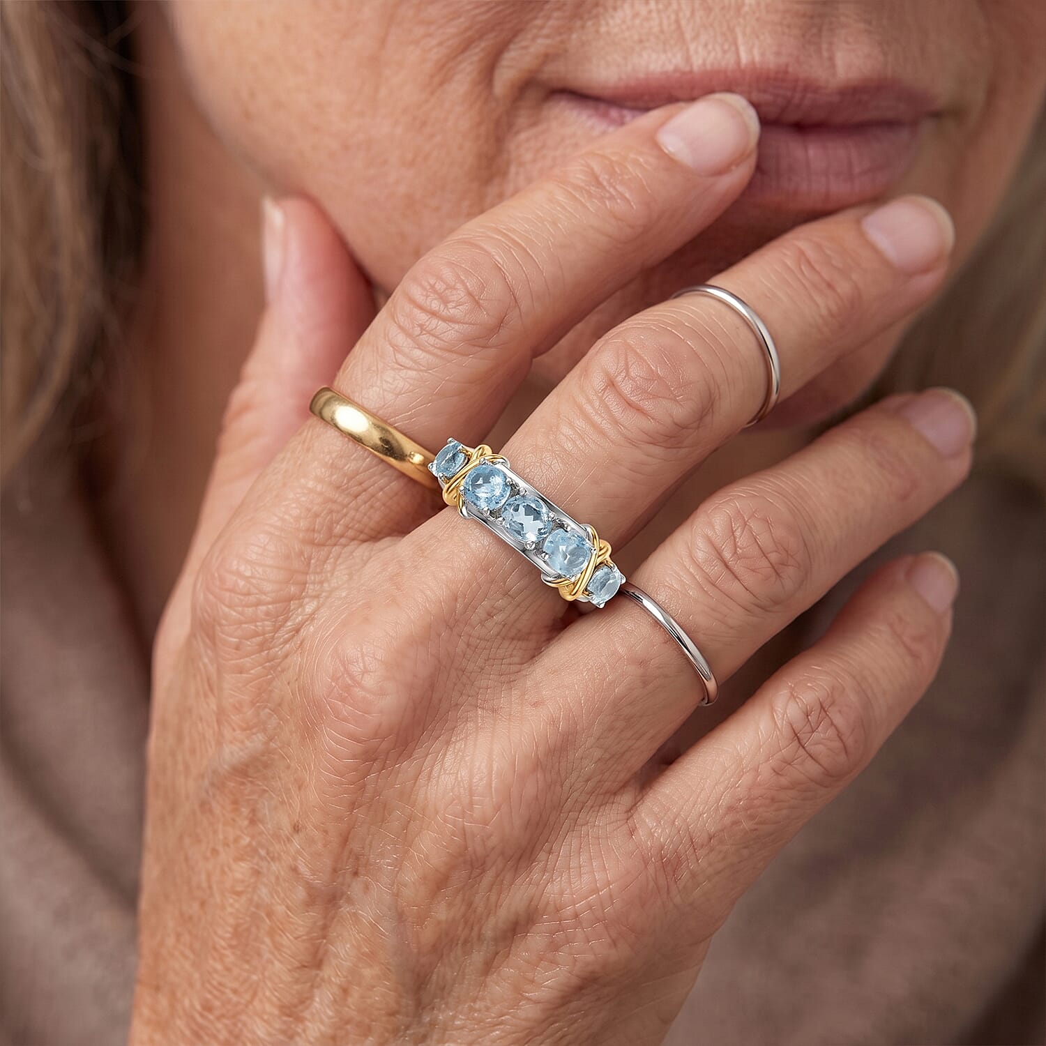 EverTrue Sky Blue Topaz 2.40 ctw Ring in 18K YG Plated and Platinum Bond (Size 10.0)