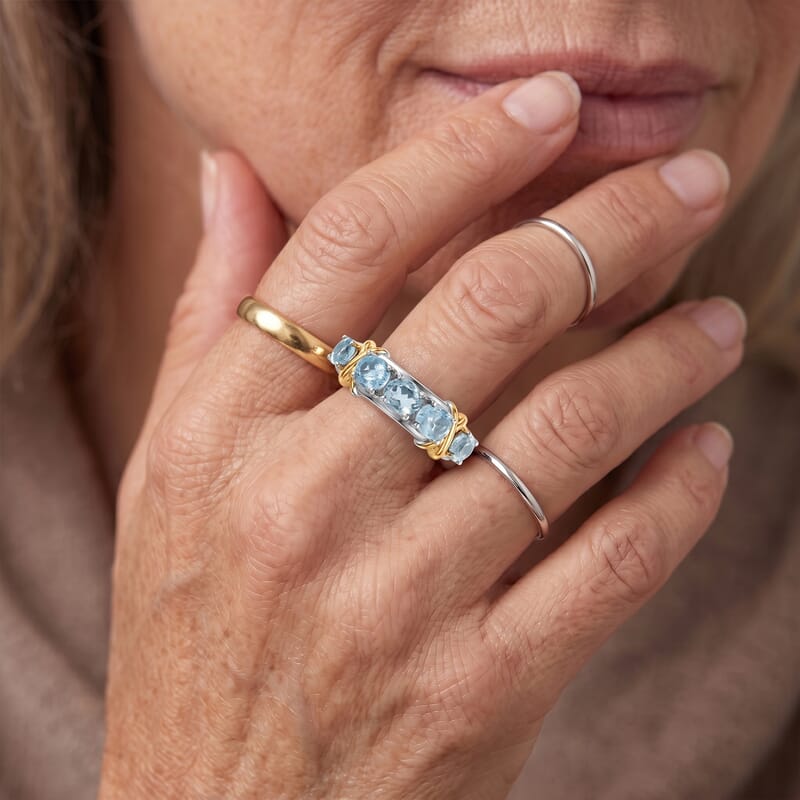 EverTrue Sky Blue Topaz 2.40 ctw Ring in 18K YG Plated and Platinum Bond (Size 10.0)