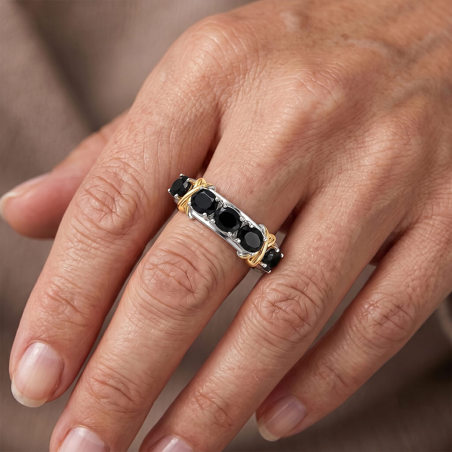 EverTrue Thai Black Spinel 2.40 ctw Ring in 18K YG Plated and Platinum Bond (Size 7.0)