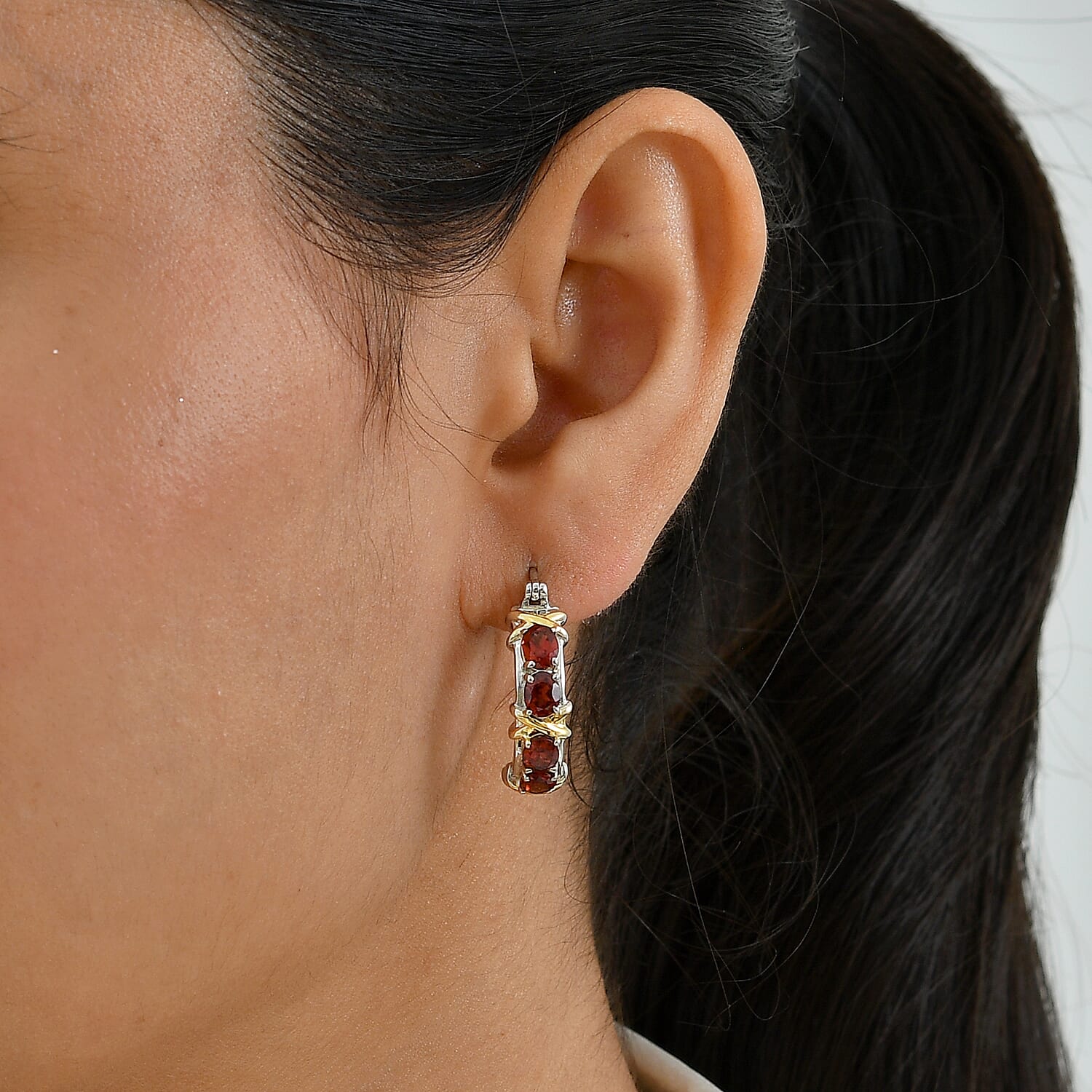 EverTrue Mozambique Garnet 3.25 ctw Hoop Earrings in 18K YG Plated and Platinum Bond