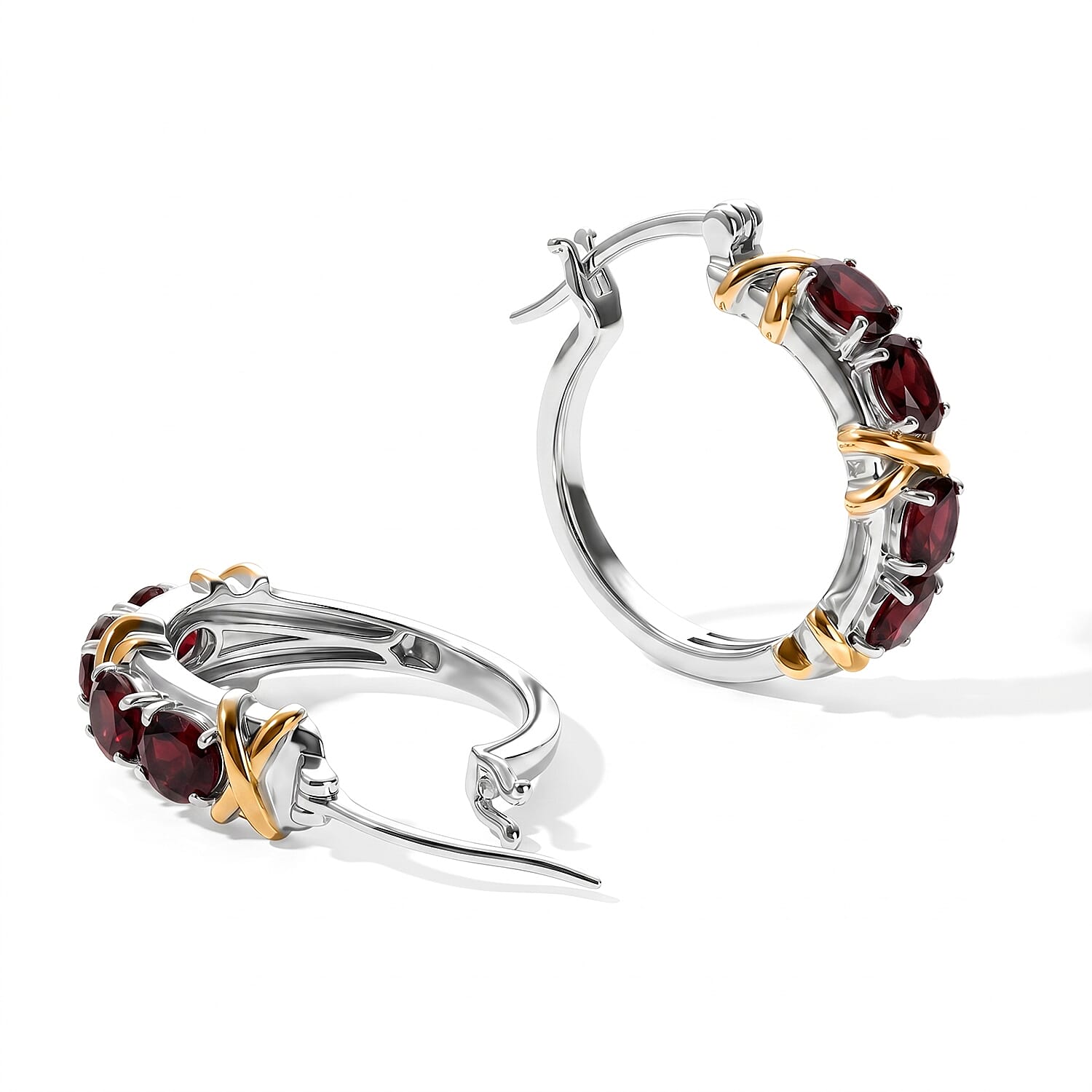 EverTrue Mozambique Garnet 3.25 ctw Hoop Earrings in 18K YG Plated and Platinum Bond