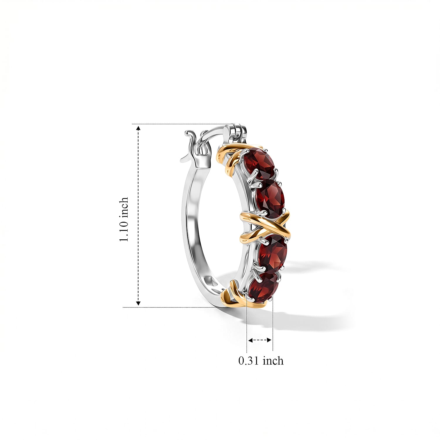 EverTrue Mozambique Garnet 3.25 ctw Hoop Earrings in 18K YG Plated and Platinum Bond