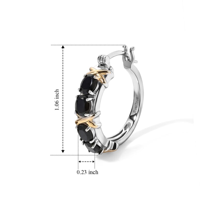 EverTrue Thai Black Spinel 3.90 ctw Hoop Earrings 18K YG Plated and Platinum Bond