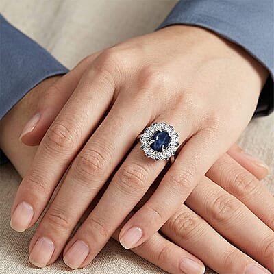 D'Joy Premium Blue Star Sapphire (DF), Multi Gemstone Ring in Rhodium Over Sterling Silver (Size 11.0) 5.80 ctw