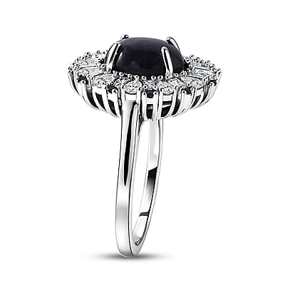 D'Joy Premium Blue Star Sapphire (DF), Multi Gemstone Ring in Rhodium Over Sterling Silver (Size 11.0) 5.80 ctw