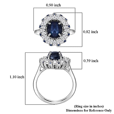 D'Joy Premium Blue Star Sapphire (DF) and Multi Gemstone 5.80 ctw Midnight Radiance ring in Rhodium Over Sterling Silver (Size 8.0)