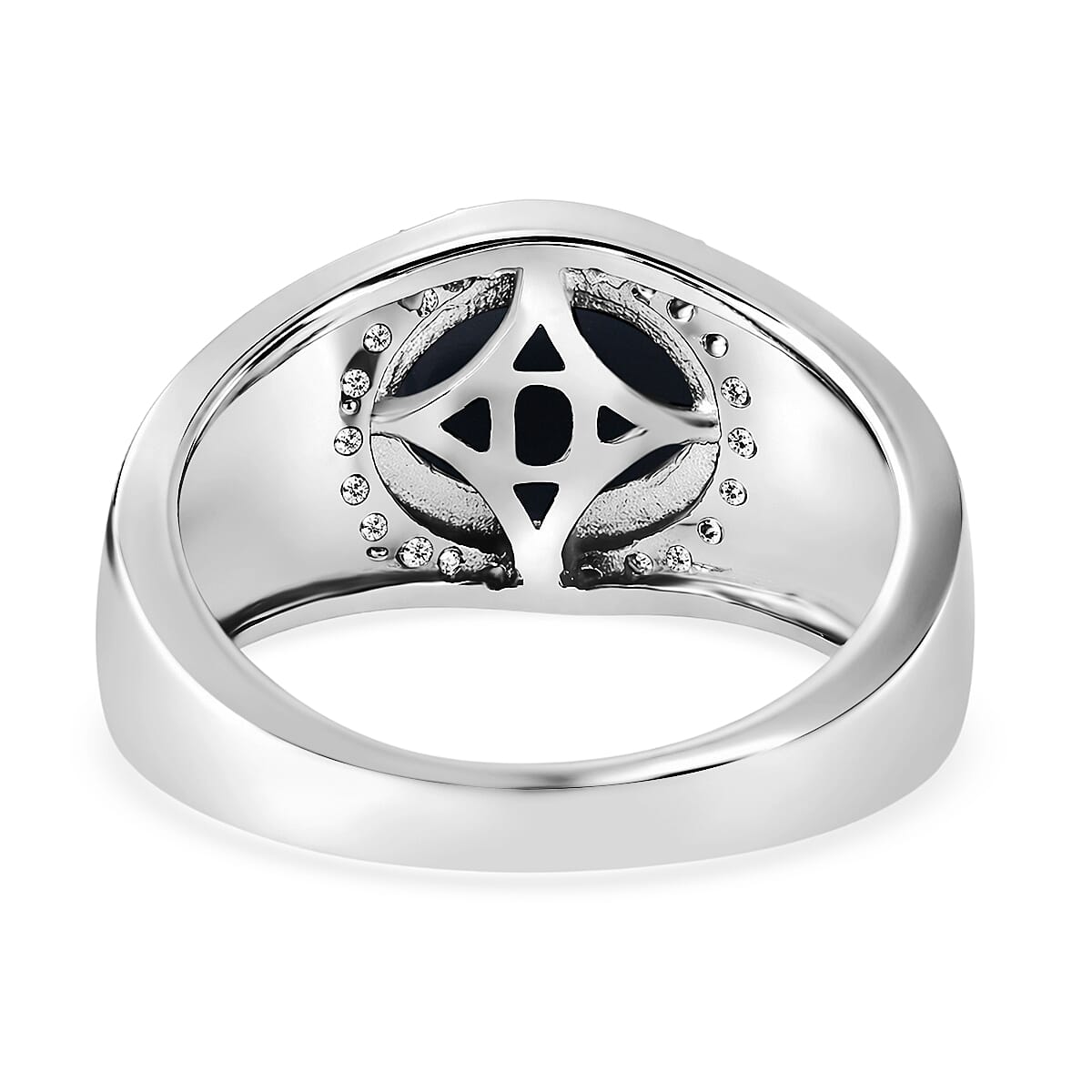 D'Joy Premium Blue Star Sapphire (DF) and White Zircon 3.65 ctw Men's Ring in Rhodium Over Sterling Silver (Size 10.0) image number 4