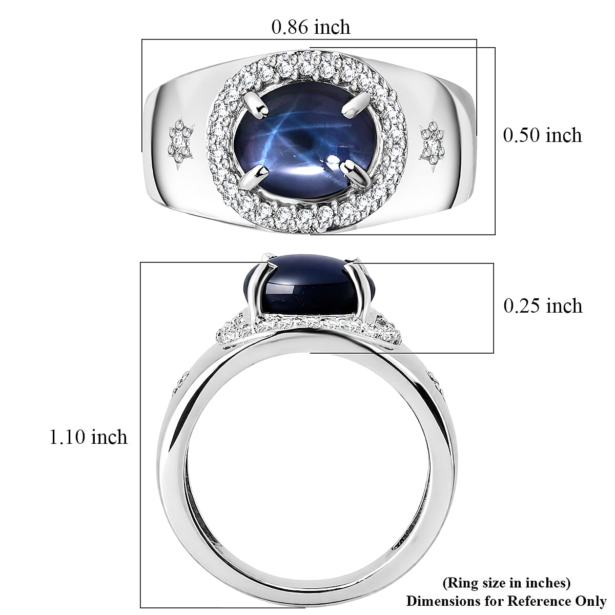 D'Joy Premium Blue Star Sapphire (DF) and White Zircon 3.65 ctw Men's Ring in Rhodium Over Sterling Silver (Size 10.0) image number 5
