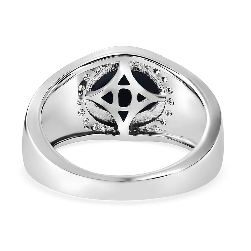 D'Joy Premium Blue Star Sapphire (DF) and White Zircon 3.65 ctw Men's Ring in Rhodium Over Sterling Silver (Size 6.0)