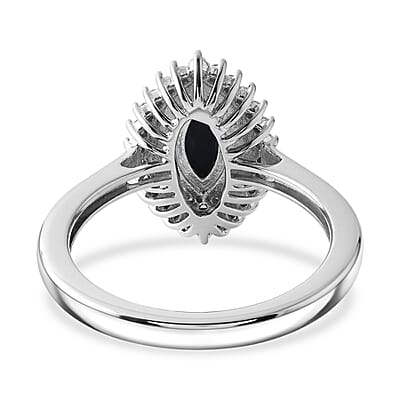 D'Joy Premium Blue Star Sapphire (DF) and Moissanite 1.00 ctw Midnight Sparkle Ring in Rhodium Over Sterling Silver (Size 10.0)