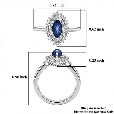 D'Joy Premium Blue Star Sapphire (DF) and Moissanite 1.00 ctw Midnight Sparkle Ring in Rhodium Over Sterling Silver (Size 10.0)