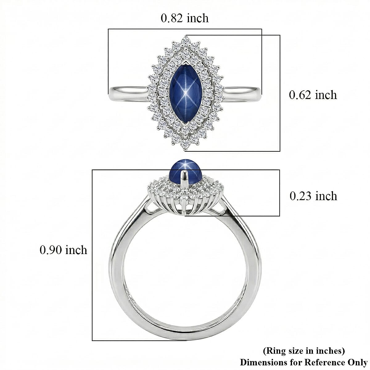 D'Joy Premium Blue Star Sapphire (DF) and Moissanite 1.00 ctw Ring in Rhodium Over Sterling Silver (Size 6.0)