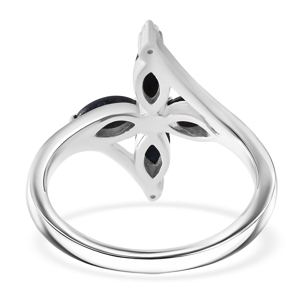 D'Joy Premium Blue Star Sapphire (DF) and Moissanite 1.65 ctw Fleur Cross Ring in Rhodium Over Sterling Silver (Size 6.0)