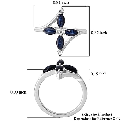D'Joy Premium Blue Star Sapphire (DF) and Moissanite 1.65 ctw Fleur Cross Ring in Rhodium Over Sterling Silver (Size 6.0)