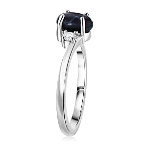 D'Joy Premium Blue Star Sapphire (DF) and Moissanite 1.50 ctw Solitaire Ring in Rhodium Over Sterling Silver (Size 10.0)