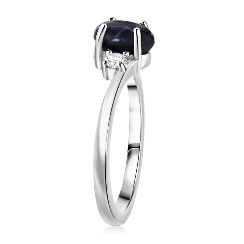 D'Joy Premium Blue Star Sapphire (DF) and Moissanite 1.50 ctw Solitaire Ring in Rhodium Over Sterling Silver (Size 10.0)