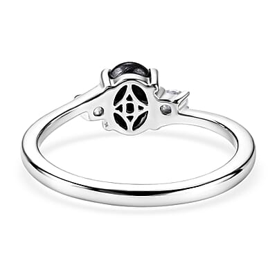 D'Joy Premium Blue Star Sapphire (DF) and Moissanite 1.50 ctw Solitaire Ring in Rhodium Over Sterling Silver (Size 10.0)