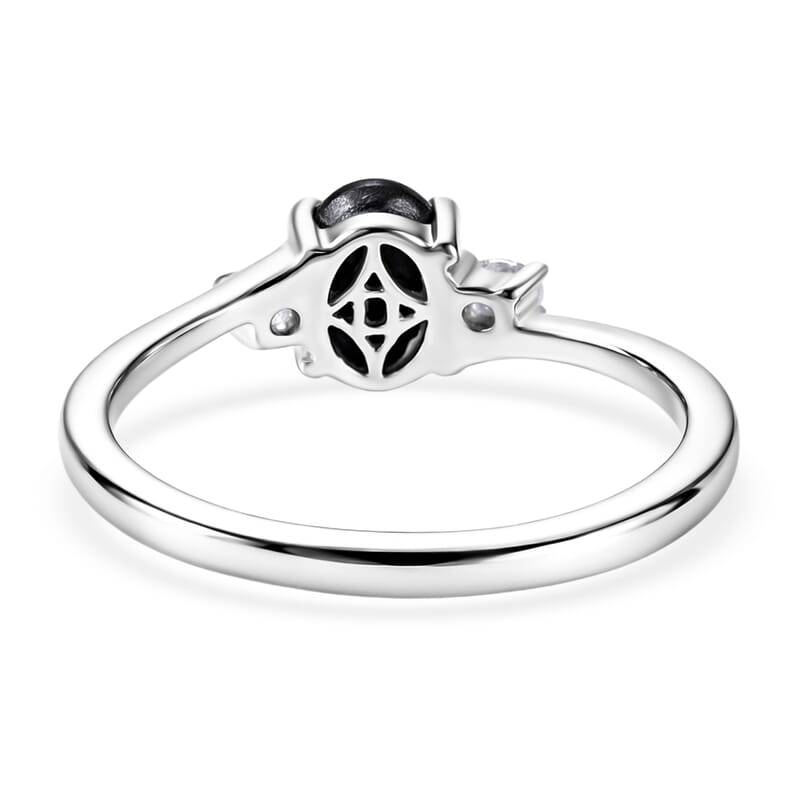 D'Joy Premium Blue Star Sapphire (DF) and Moissanite 1.50 ctw Solitaire Ring in Rhodium Over Sterling Silver (Size 10.0)