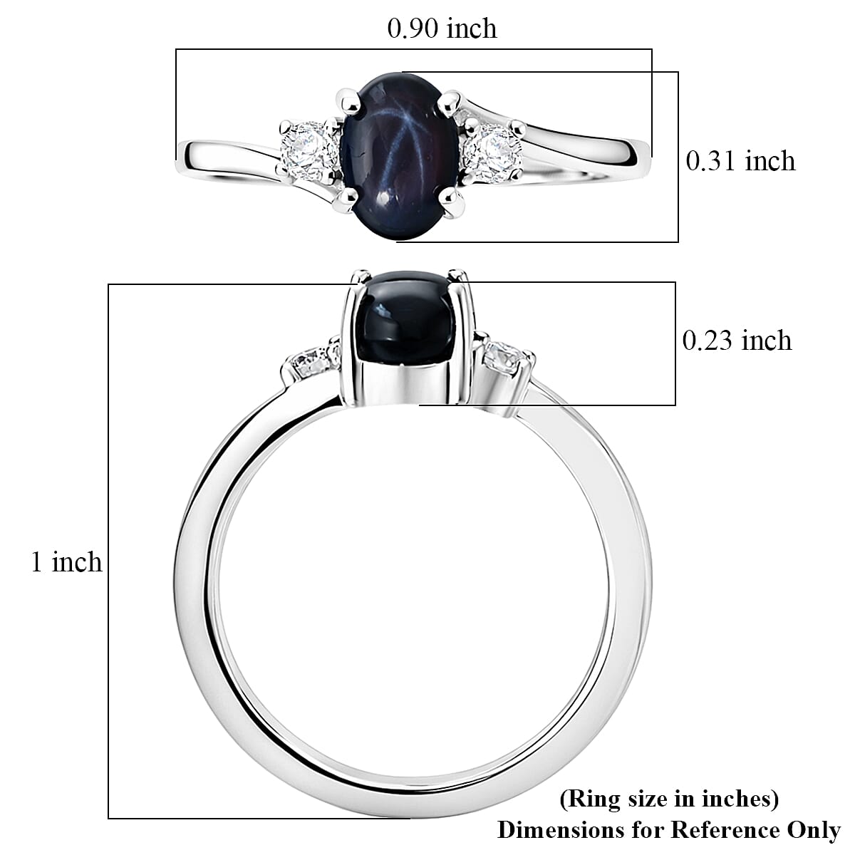 D'Joy Premium Blue Star Sapphire (DF) and Moissanite 1.50 ctw Solitaire Ring in Rhodium Over Sterling Silver (Size 10.0) image number 5