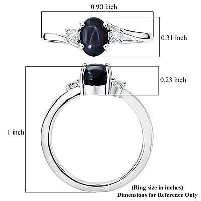 D'Joy Premium Blue Star Sapphire (DF) and Moissanite 1.50 ctw Solitaire Ring in Rhodium Over Sterling Silver (Size 10.0)