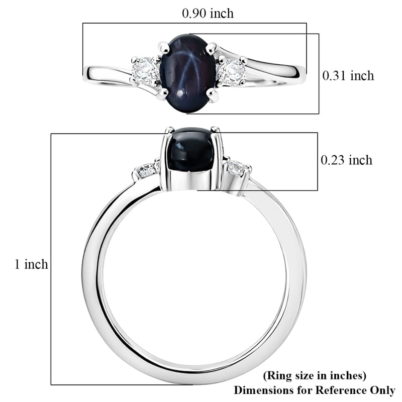 D'Joy Premium Blue Star Sapphire (DF) and Moissanite 1.50 ctw Solitaire Ring in Rhodium Over Sterling Silver (Size 10.0)