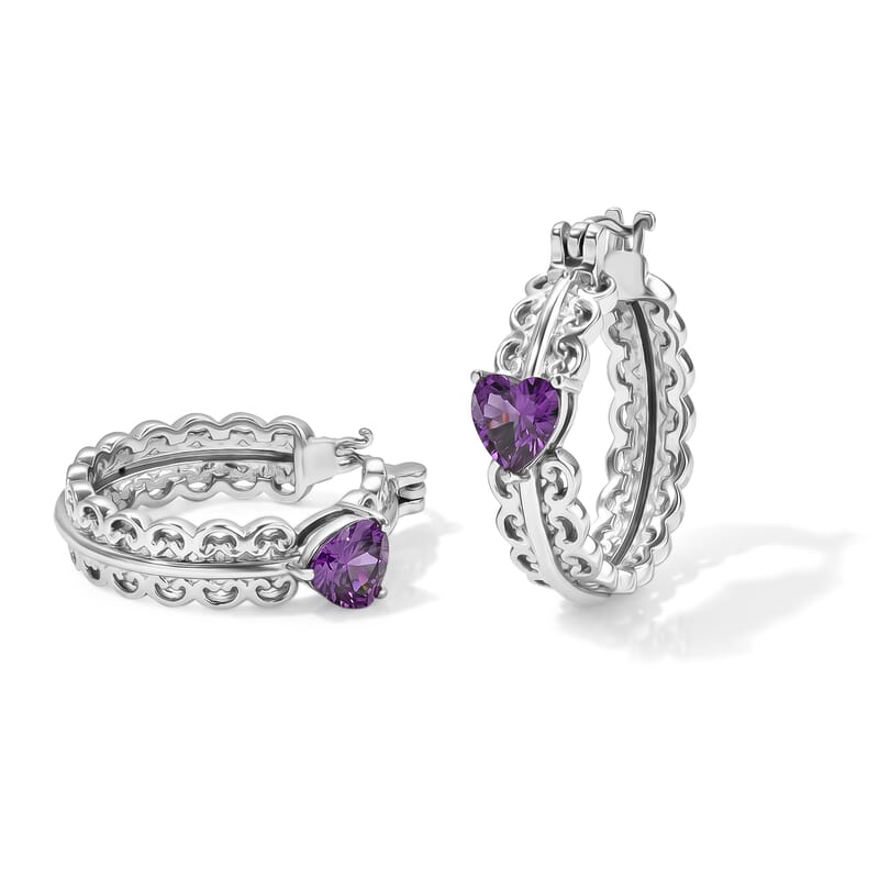 EverTrue Simulated Amethyst Color Diamond Earrings in Stainless Steel