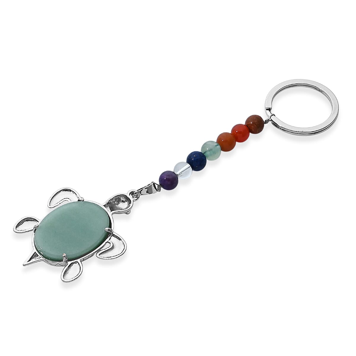 Green Aventurine and Multi Gemstone 30.00 ctw Turtle Keychain in Silvertone