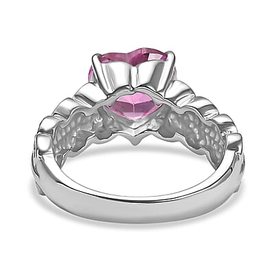 EverTrue Lab Created Pink Sapphire 4.30 ctw Heart Ring in Stainless Steel (Size 7.0)