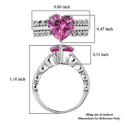 EverTrue Lab Created Pink Sapphire 4.30 ctw Heart Ring in Stainless Steel (Size 7.0)