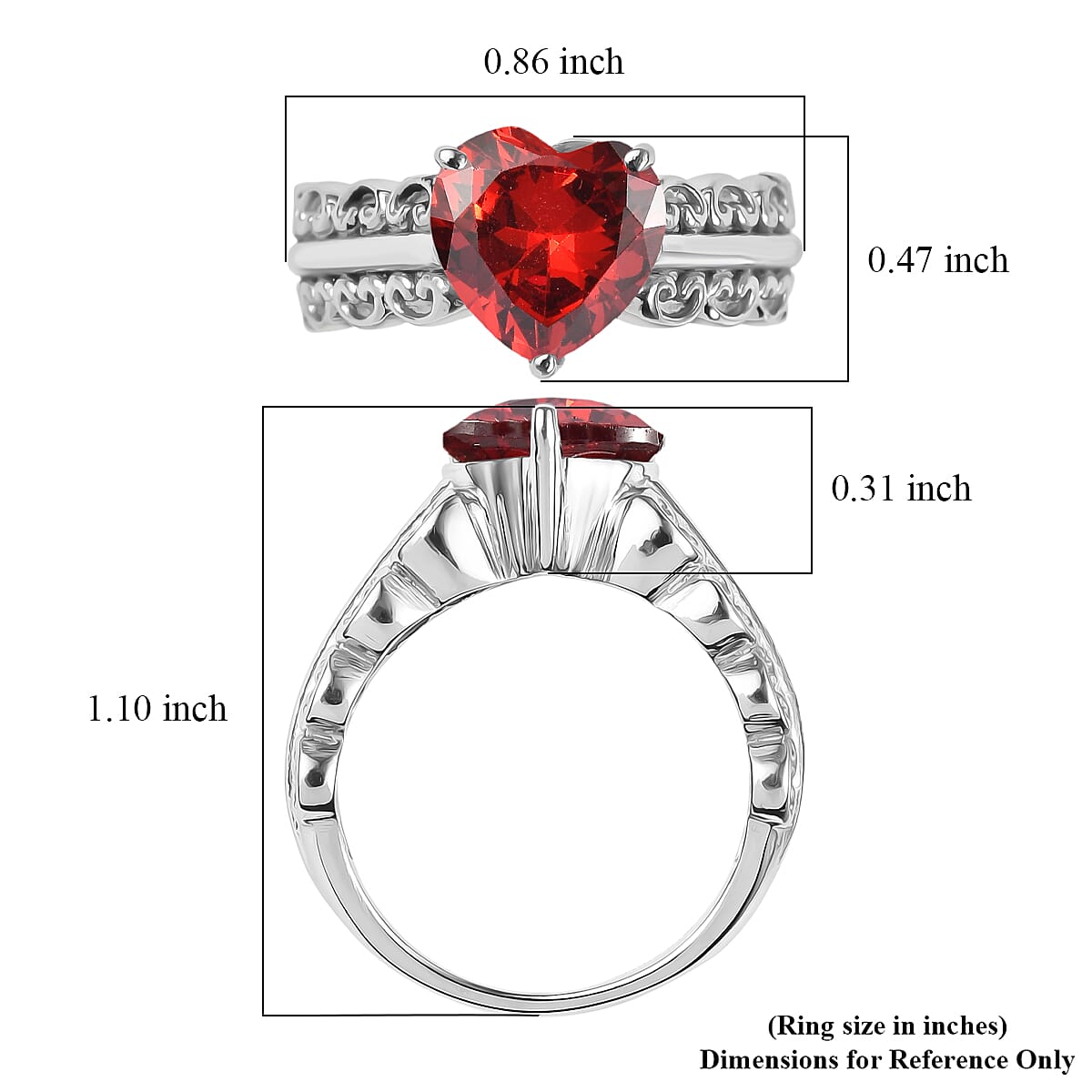 EverTrue Simulated Garnet Color Diamond Ring in Stainless Steel (Size 7.0)
